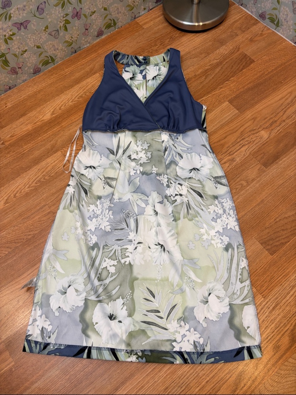 Connected Apparel green and blue tropical print sleeveless sheath dress. Size 16 - Picture 12 of 17